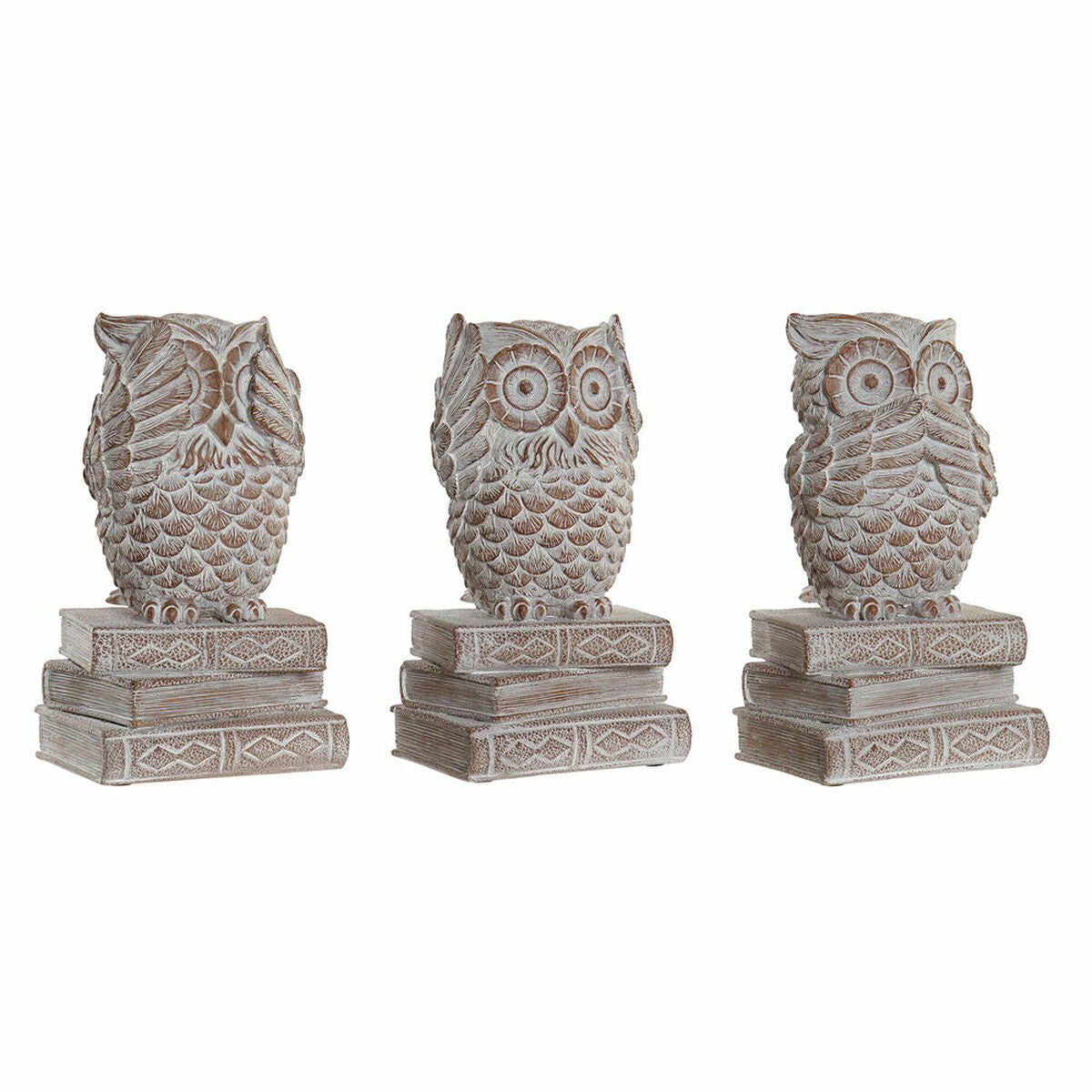 Decorative Figure DKD Home Decor White Owl Stripped 11 x 11 x 20 cm (3 Units)-0