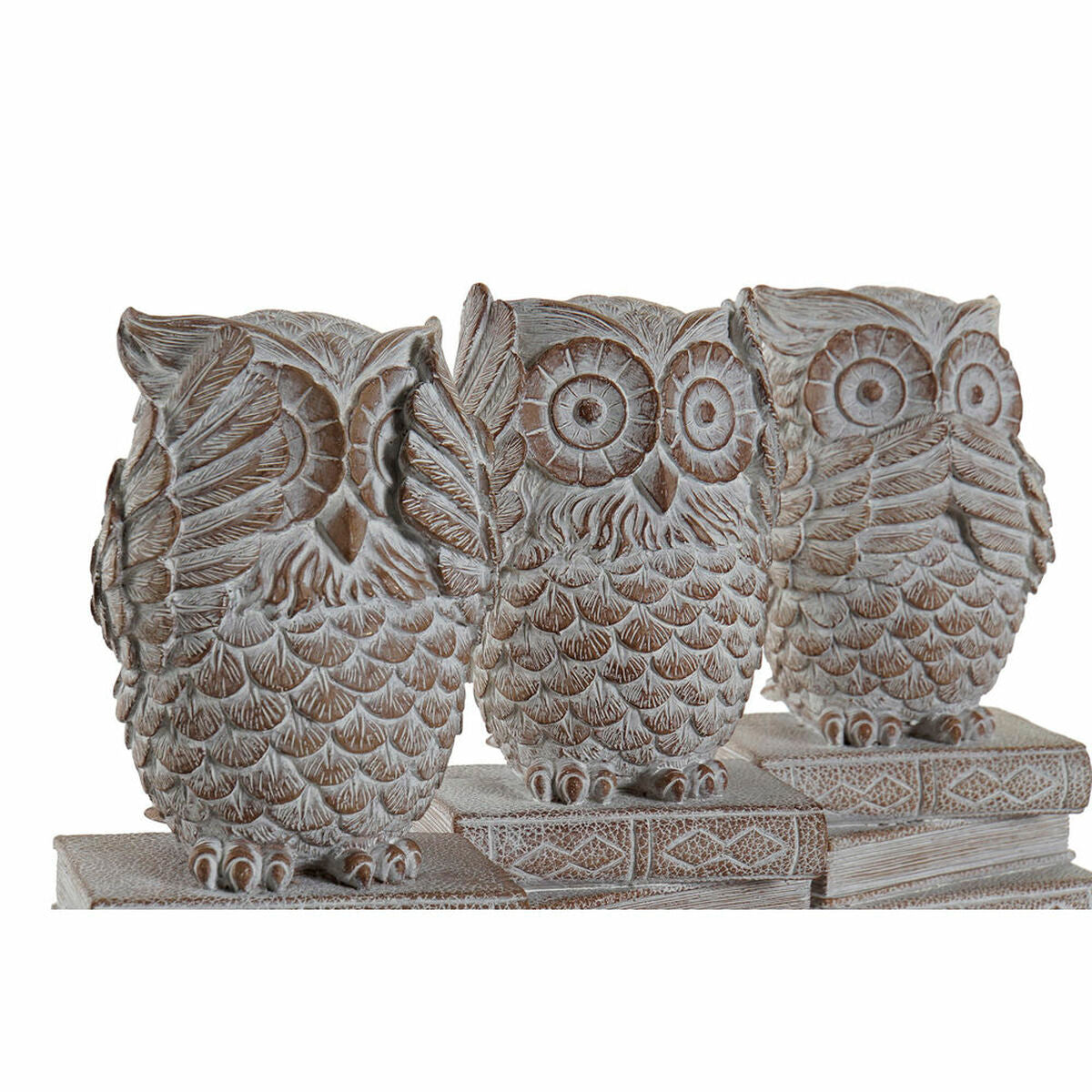 Decorative Figure DKD Home Decor White Owl Stripped 11 x 11 x 20 cm (3 Units)-2