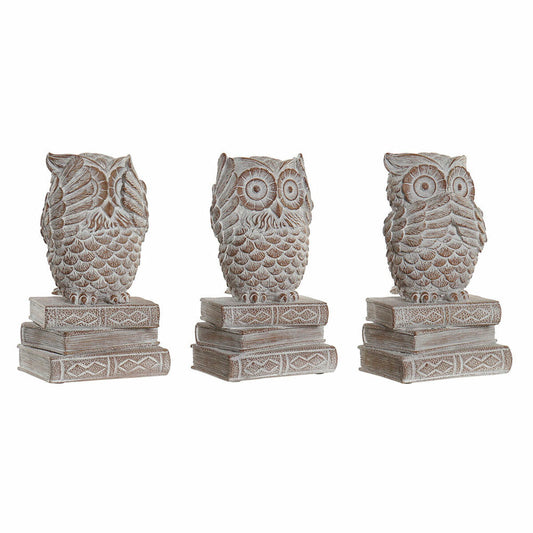 Decorative Figure DKD Home Decor White Owl Stripped 11 x 11 x 20 cm (3 Units)-0