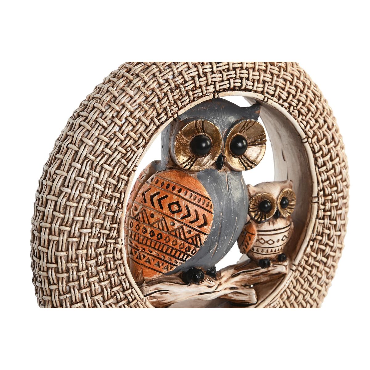 Decorative Figure DKD Home Decor 16,5 x 6 x 25,5 cm Beige Owl Blue Boho (2 Units)-1