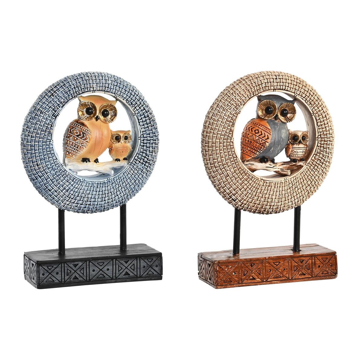 Decorative Figure DKD Home Decor 16,5 x 6 x 25,5 cm Beige Owl Blue Boho (2 Units)-0