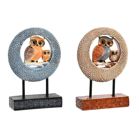 Decorative Figure DKD Home Decor 16,5 x 6 x 25,5 cm Beige Owl Blue Boho (2 Units)-0