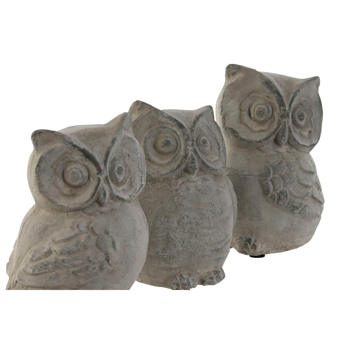 Decorative Figure Home ESPRIT Grey Owl Aged finish 10 x 9 x 14 cm (3 Units)-2